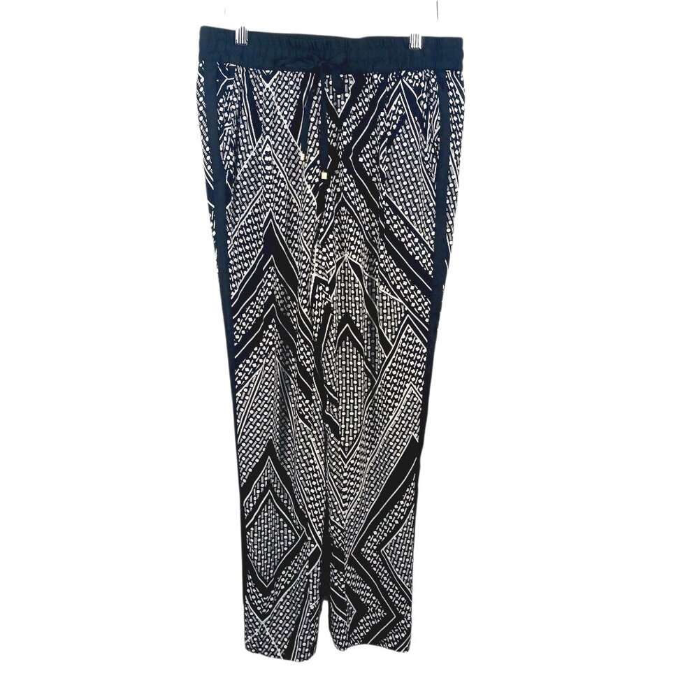Calvin Klein, Small, Light Weight, Black/White Print Pull-On Pants, Side Stripe